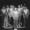 Dancer Sammy Williams flanked by performers who have also played the role he created in the original production, performing at gala performance #3,389 of the Broadway production of the musical "A Chorus Line," making it the longest running show in Broadwayhist. ory.