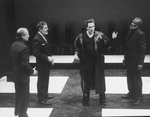 (L-R) Actors Thomas Kopache, Paul Hecht, Christopher Walken and Moses Gunn in a scene from the NY Shakespeare Festival production of the play "Coriolanus."