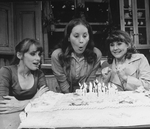 (L-R) Actresses Mary Beth Hurt, Lizbeth Mackay and Mia Dillon with a huge birthday cake in a scene from the Broadway production of the play "Crimes Of The Heart.".