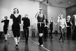 (3L-4L) Dancer Ann Reinking and future choreographer Christopher Chadman with others rehearsing a number from the Broadway production of the musical "Dancin'.".