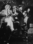 (L-R) Actors Priscilla Lopez, David Garrison and Frank Lazarus as Harpo, Groucho and Chico Marx (respectively) in a scene from the Broadway production of the musical "A Day in Hollywood/A Night in the Ukraine"