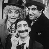 (L-R) Actors Priscilla Lopez, David Garrison and Frank Lazarus as Harpo, Groucho and Chico Marx (respectively) in a scene from the Broadway production of the musical "A Day in Hollywood/A Night in the Ukraine"