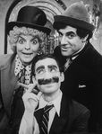 (L-R) Actors Priscilla Lopez, David Garrison and Frank Lazarus as Harpo, Groucho and Chico Marx (respectively) in a scene from the Broadway production of the musical "A Day in Hollywood/A Night in the Ukraine"