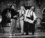 (L-R) Actors Frank Lazarus, Priscilla Lopez and David Garrison as Chico, Harpo and Groucho Marx (respectively) in a scene from the Broadway production of the musical ""A Day in Hollywood/A Night in the Ukraine"