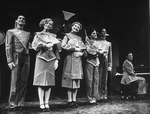(L-R) Actors David Garrison, Kate Draper, Peggy Hewett, Priscilla Lopez, Stephen James and Frank Lazarus in a scene from the Broadway production of the musical "A Day in Hollywood/A Night in the Ukraine"