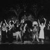 (L-R) Actors Niki Harris, Albert Stephenson, Peggy Hewett, Frank Lazarus (Chico Marx), David Garrison (Groucho Marx), Priscilla Lopez (Harpo Marx), Kate Draper and Stephen James in a scene from the Broadway production of the musical ""A Day in Hollywood/A Night in the Ukraine"