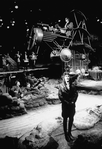 (L-R) Actors Mark Linn-Baker, Robert Joy and Robert Westenberg with John Vickery as Manfred Von Richthofen (in a plane) in a scene from the NY Shakespeare Festival production of the musical "The Death Of Von Richthofen As Witnessed From The Earth."