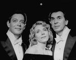 (L-R) Actors Raul Julia, Jill Clayburgh and Frank Langella in a scene from the Circle In The Square revival of the play "Design For Living.".