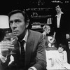 Actors Christopher Plummer (L) and James Naughton (R) in a scene from the Broadway production of the play "Drinks Before Dinner"