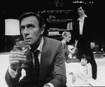 Actors Christopher Plummer (L) and James Naughton (R) in a scene from the Broadway production of the play "Drinks Before Dinner"