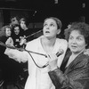 Actress Lola Pashalinski (R) in a scene from the Off-Broadway production of the play "Film Is Evil, Radio Is Good.".