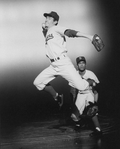 Actor David Alan Grier (R) as baseball player Jackie Robinson in a scene from the Broadway production of the musical "The First.".