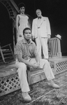 Actors David Alan Grier and Lonette McKee as baseball player Jackie Robinson and his wife Rachel with David Huddleston (R) as Branch Rickey in a scene from the Broadway production of the musical "The First.".