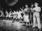 Actor Trey Wilson (3R) as baseball player Leo Durocher in a scene from the Broadway production of the musical "The First.".