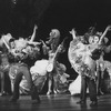 Actors wearing ornately detailed costumes designed by Florence Klotz in a scene from the Broadway production of the musical "Follies.".