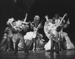 Actors wearing ornately detailed costumes designed by Florence Klotz in a scene from the Broadway production of the musical "Follies.".