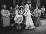Actors Pamela Reed (4R), Florence Stanley (2R), Mary Louise Wilson (6L), Harold Gould (4L) and John Rubenstein (5L) in a scene from the Broadway production of the play "Fools"
