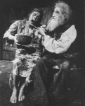 (R-L) Actors John Carradine and Keith Jochim as the Creature in a scene from the Broadway production of the play "Frankenstein.".