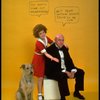Actress Andrea McArdle as Annie w. Sandy and Reid Shelton as Daddy Warbucks w. comic strip balloons above them; from the Broadway production of the musical "Annie."