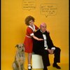 Actress Andrea McArdle as Annie w. Sandy and Reid Shelton as Daddy Warbucks w. comic strip balloons above them; from the Broadway production of the musical "Annie."