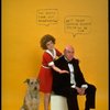 Actress Andrea McArdle as Annie w. Sandy and Reid Shelton as Daddy Warbucks w. comic strip balloons above them; from the Broadway production of the musical "Annie."