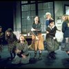 Dorothy Loudon as Miss Hannigan w. orphans incl. Danielle Brisebois in a scene from the Broadway production of the musical "Annie."