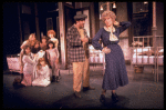 R) Dorothy Loudon as Miss Hannigan w. orphans incl. (3L) Andrea McArdle as Annie and (6L) Danielle Brisebois in a scene from the Broadway musical "Annie."