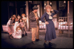 R) Dorothy Loudon as Miss Hannigan w. orphans incl. (3L) Andrea McArdle as Annie and (6L) Danielle Brisebois in a scene from the Broadway musical "Annie."