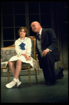 Actors Reid Shelton as Daddy Warbucks and Andrea McArdle as Annie in a scene from the Broadway production of the musical "Annie."