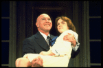 Actors Reid Shelton as Daddy Warbucks and Andrea McArdle as Annie in a scene from the Broadway production of the musical "Annie."