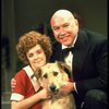 Actors Reid Shelton as Daddy Warbucks and Andrea McArdle as Annie w. Sandy in a scene from the Broadway production of the musical "Annie."