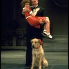 Actors Reid Shelton as Daddy Warbucks and Andrea McArdle as Annie w. Sandy in a scene from the Broadway production of the musical "Annie."