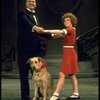 Actors Reid Shelton as Daddy Warbucks and Andrea McArdle as Annie w. Sandy in a scene from the Broadway production of the musical "Annie."