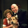 Actors Reid Shelton as Daddy Warbucks and Andrea McArdle as Annie w. Sandy in a scene from the Broadway production of the musical "Annie."