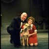 Actors Reid Shelton as Daddy Warbucks and Andrea McArdle as Annie w. Sandy in a scene from the Broadway production of the musical "Annie."