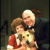 Actors Reid Shelton as Daddy Warbucks and Andrea McArdle as Annie w. Sandy in a scene from the Broadway production of the musical "Annie."