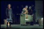 Actress Andrea McArdle as Annie w. Sandy being taken away by dog catchers in a scene from the Broadway production of the musical "Annie."