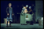 Actress Andrea McArdle as Annie w. Sandy being taken away by dog catchers in a scene from the Broadway production of the musical "Annie."