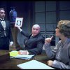 Actors Reid Shelton as Daddy Warbucks (C) and Sandy Faison as Grace (R) in a scene from the Broadway production of the musical "Annie."