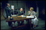 Actors Reid Shelton as Daddy Warbucks (C) and Sandy Faison as Grace (R) in a scene from the Broadway production of the musical "Annie."