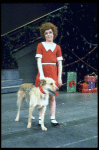 Actress Andrea McArdle as Annie w. Sandy in a scene from the Broadway production of the musical "Annie."