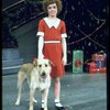 Actress Andrea McArdle as Annie w. Sandy in a scene from the Broadway production of the musical "Annie."