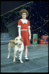 Actress Andrea McArdle as Annie w. Sandy in a scene from the Broadway production of the musical "Annie."