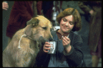 Actress Andrea McArdle as Annie w. Sandy in a scene from the Broadway production of the musical "Annie."