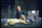 Actress Andrea McArdle as Annie w. Sandy in a scene from the Broadway production of the musical "Annie."