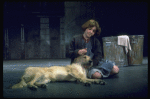 Actress Andrea McArdle as Annie w. Sandy in a scene from the Broadway production of the musical "Annie."