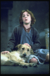 Actress Andrea McArdle as Annie w. Sandy in a scene from the Broadway production of the musical "Annie."