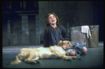 Actress Andrea McArdle as Annie w. Sandy in a scene from the Broadway production of the musical "Annie."