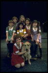 Actress Andrea McArdle as Annie w. Sandy, Danielle Brisebois and orphans in a scene from the Broadway production of the musical "Annie."
