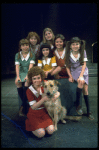 Actress Andrea McArdle as Annie w. Sandy, Danielle Brisebois and orphans in a scene from the Broadway production of the musical "Annie."